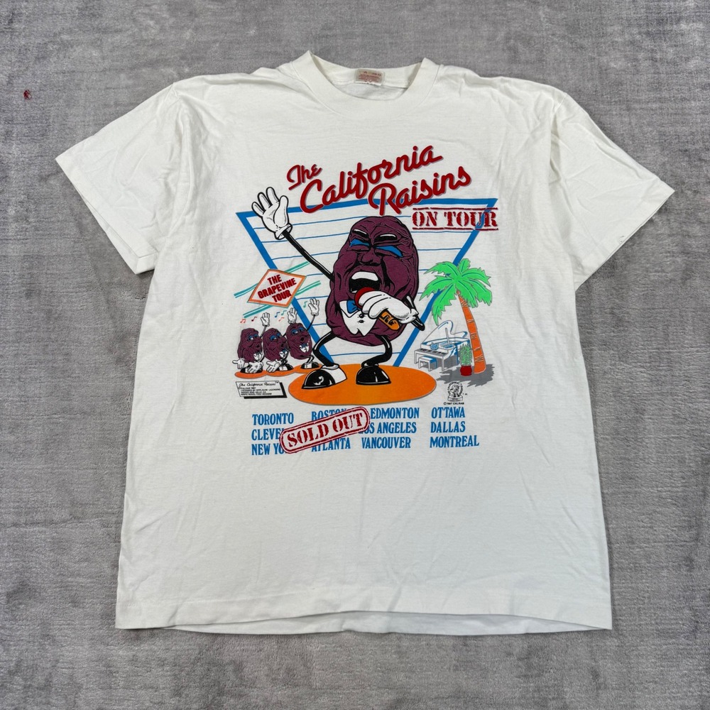 California Raisins Graphic Shirt Mens XL White Vintage 1987 Tour Band Novel Teez